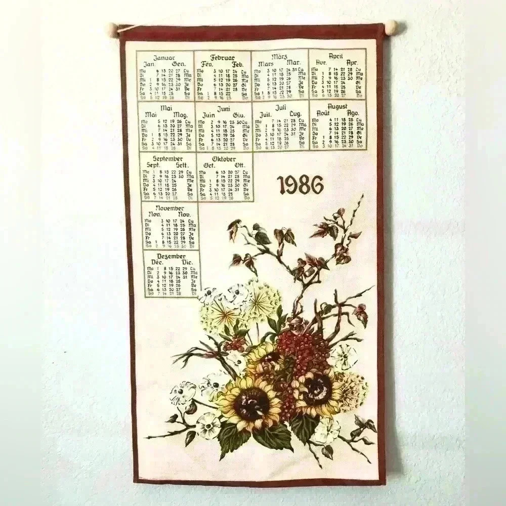 VTG 1986 Dutch Months Hanging Tea Calendar Sun Flowers